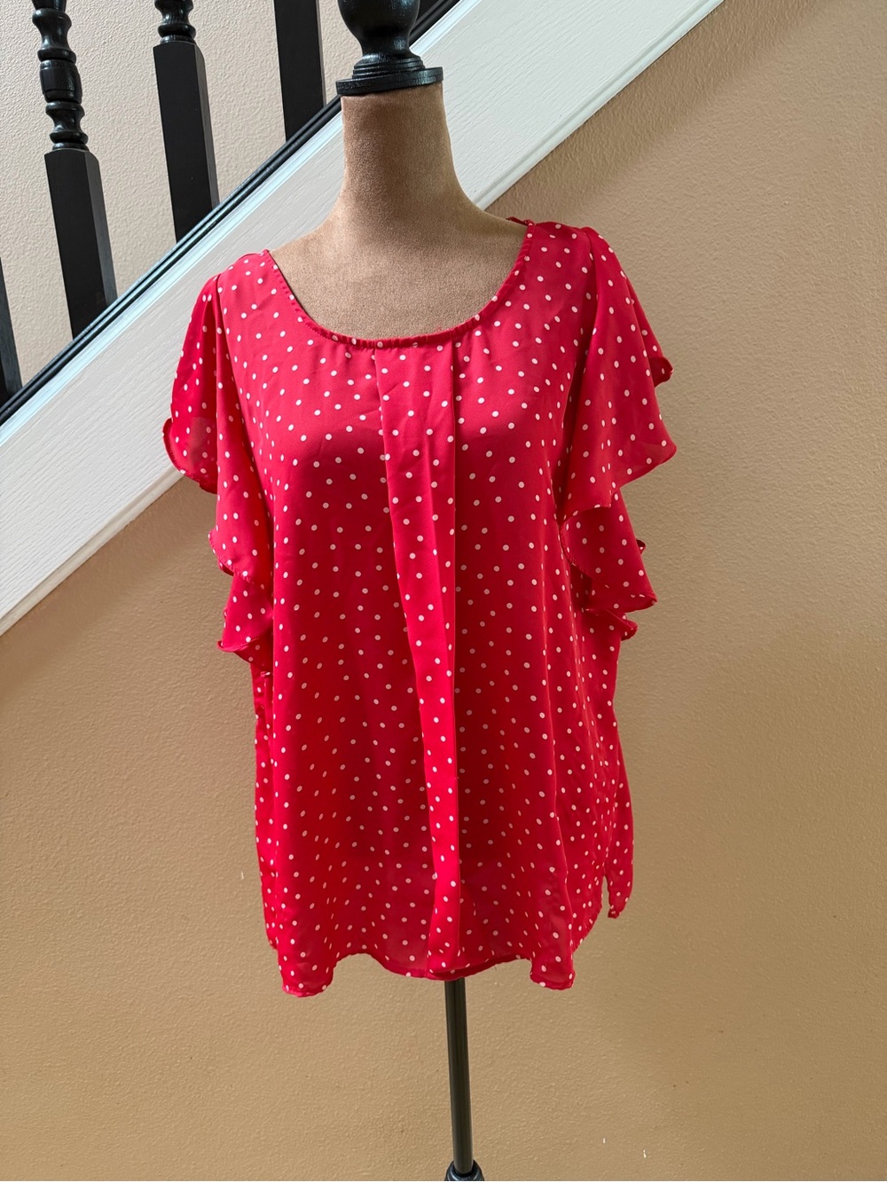 Elle Red Polka Dot Flutter Sleeve Blouse